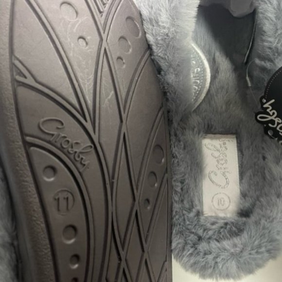 Ladies Shoes Grosby Invisible Crossover Grey Furry Slip on - Picture 6 of 6